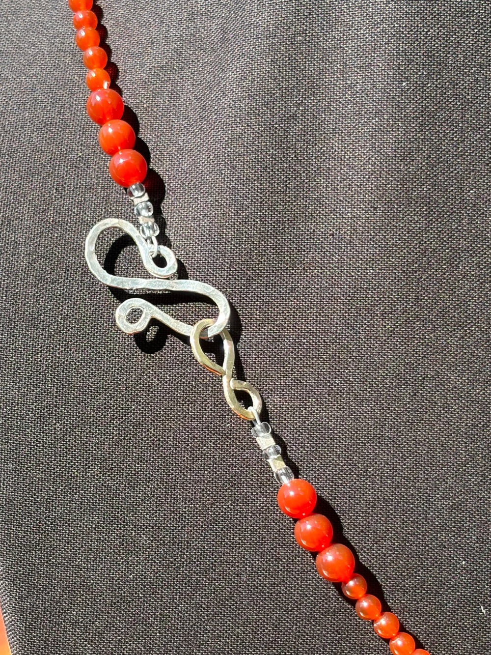 Sterling Silver Carnelian Agate & Argentium Artisan Hand Crafted Necklace - Picture 6 of 8